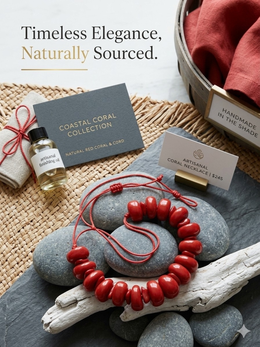 Coastal Coral Bead Necklace - Red